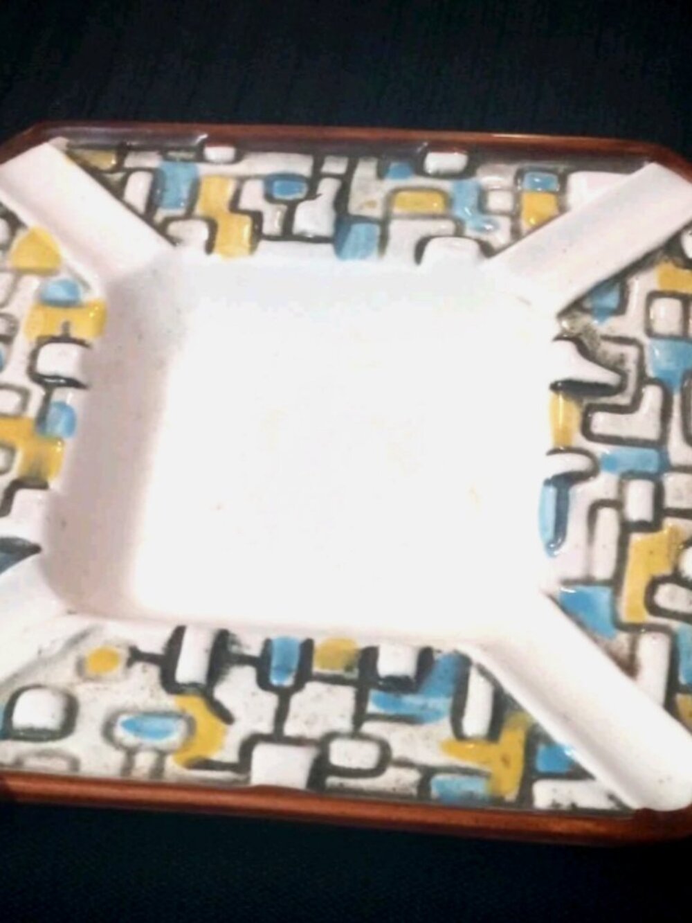 Vintage Royal Sealy Mosaic Ashtray Japan White Blue Yellow Square Retro MCM